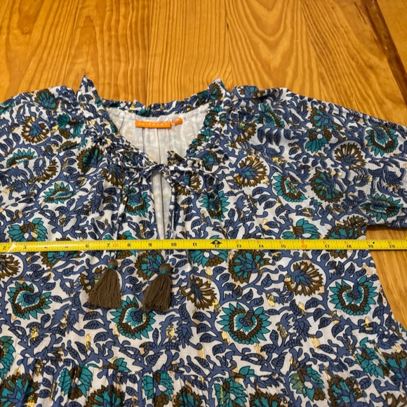 OLIPHANT Metallic Clip Balloon Sleeve Tip Split Neck Mini Dress SZ Medium Blue - Picture 9 of 10